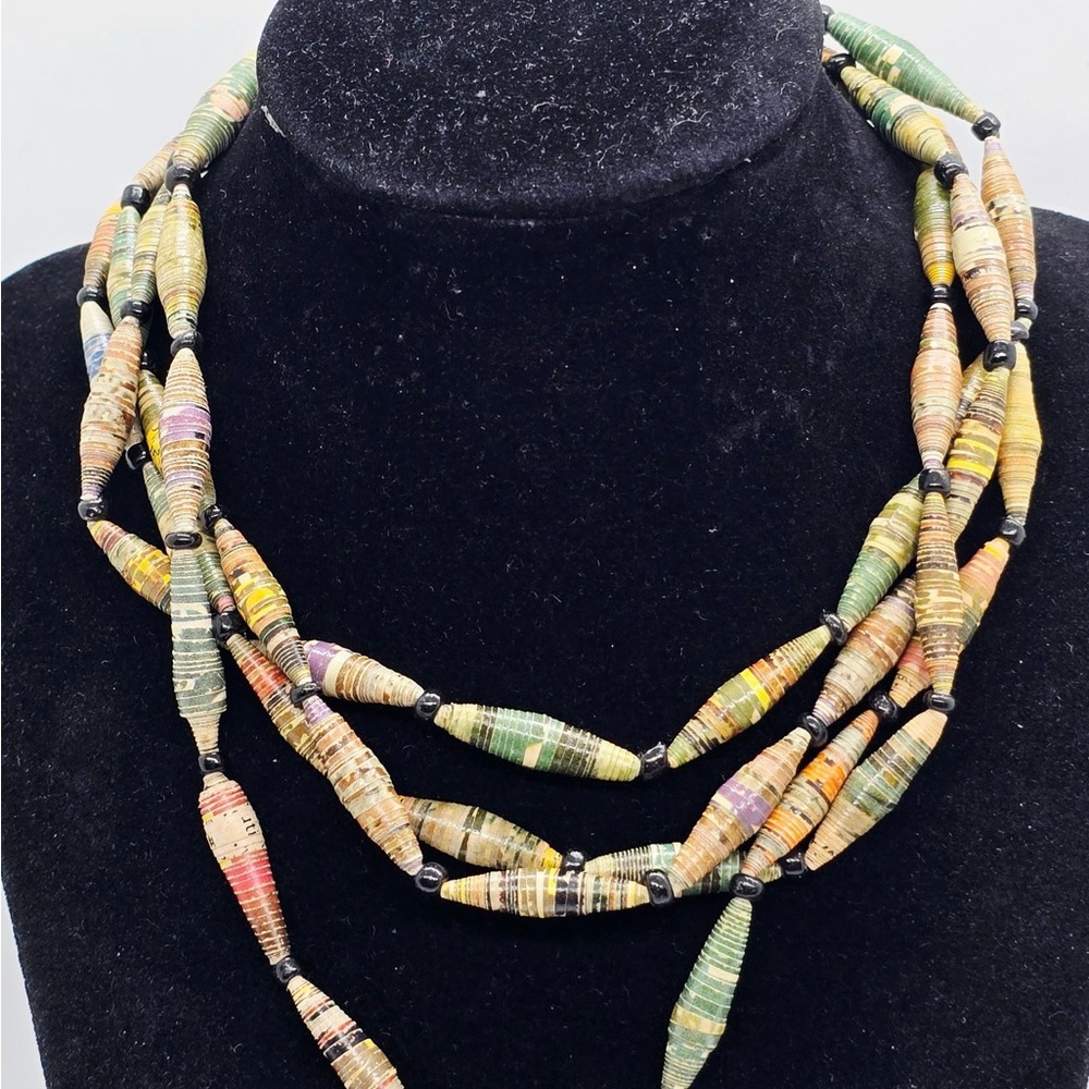 Handmade Ugandan Paper Bead Necklace 30" Colorful Eco-Friendly Fair Trade